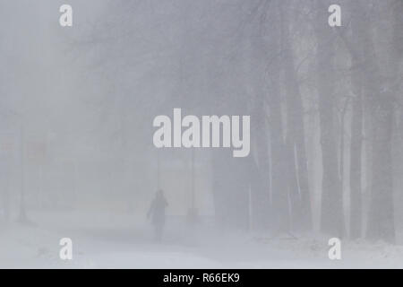 Eine starke Blizzard in der Stadt im Winter Stockfoto