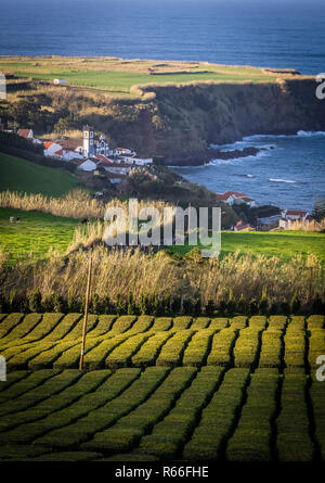 Kleine Siedlung entlang der Azoren Stockfoto