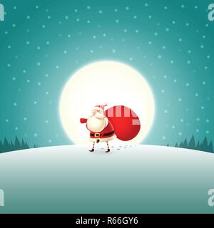 Müde, Weihnachtsmann mit Geschenken Tasche - moonlight Landschaft Stock Vektor