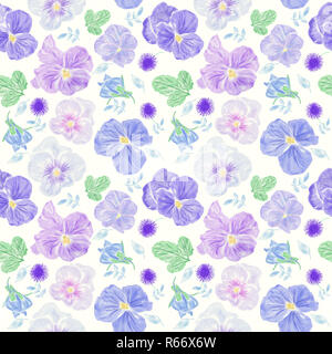Nahtlose florales Muster mit blauen viola Blumen Stockfoto