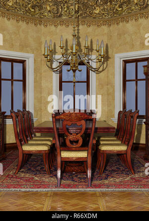 3D-Rendering viktorianischen Esszimmer Stockfoto