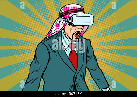 Überrascht arabischen Geschäftsmann im VR-Brille Stockfoto