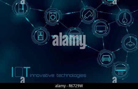 Internet der Dinge Symbol innovation Technologie Konzept. Smart City wireless communication network IOT IKT. Home intelligentes System Automation Industrie 4.0 Moderne AI Computer online Vector Illustration Stock Vektor