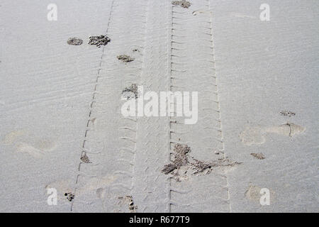 Footprint Rad auf Creme sand Stockfoto