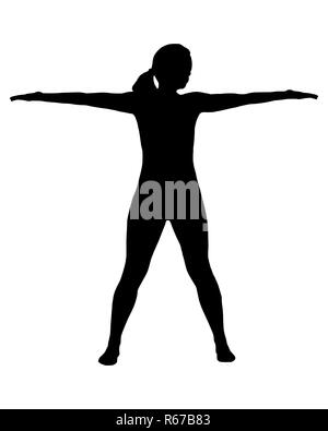 Silhouette einer Frau beim yoga Stockfoto