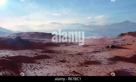 Landschaft auf dem Planeten Mars, malerischen Wüste Szene auf dem Roten Planeten Stockfoto