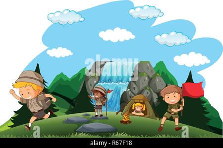Camping Kinder Camping in der Natur Abbildung Stock Vektor