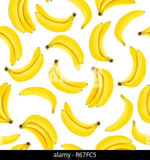 Gelbe Banane nahtlose Muster. Reife Bananen auf weißem Hintergrund Stockfoto