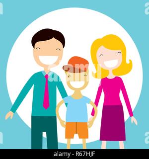 Happy Family Mitglieder Eltern und ihren Sohn. Schöne Zeichentrickfiguren. Vector Illustration Stock Vektor