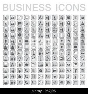 Satz von 144 Web Icons für Geschäft, Finanzen, Büro, Kommunikation, Human Resources. Neutral Schwarz, Weiß, Grau Farbe Vector Illustration Stock Vektor