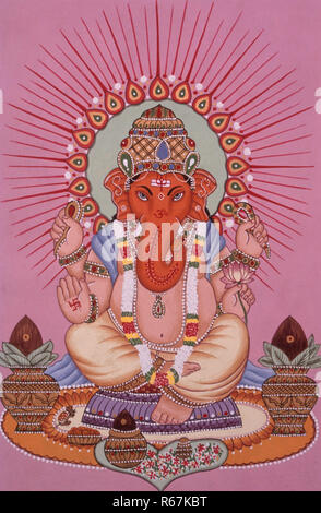 Lord Ganesh ganpati Miniaturmalerei auf Papier Stockfoto