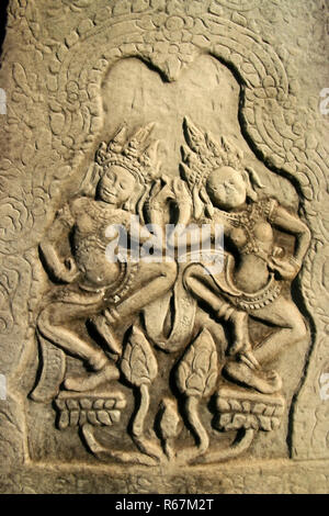Angkor Wat wand Schnitzereien Stockfoto