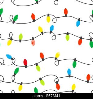 Weihnachtsbeleuchtung Nahtlose bunte Girlande. Vektor Stock Vektor