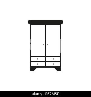 Kleiderschrank-Symbol. Flachen Stil. Grau hinterlegt. Vektor-Illustration. Stock Vektor
