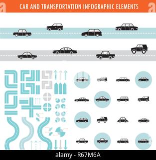 Auto und Transport Infografik Elemente und Symbole festlegen. Vector Illustration Stock Vektor