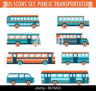 Bus Symbole gesetzt. Die öffentlichen Verkehrsmittel. Vector Illustration Stock Vektor