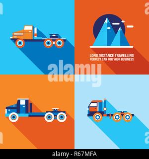 Lkw Pkw Symbol gesetzt. Modernes flaches design Stil. Transport. Vector Illustration Stock Vektor