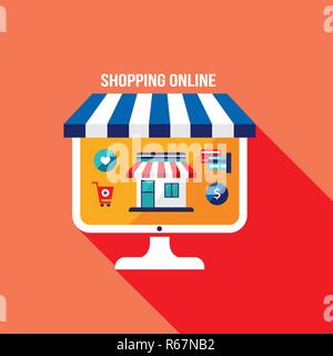 Online Shopping und e-commerce Konzept erfolgreiches Business. Vector Illustration Stock Vektor