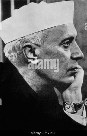 Pandit Jawaharlal Nehru, erster Premierminister Indiens, altes Vintage-Bild aus den 1900er Jahren Stockfoto