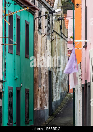 Bunte Straßen von Ponta Delgada Stockfoto