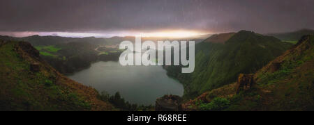 Sete Cidades Twin Kraterseen Stockfoto