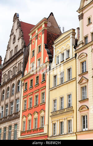 Hauptmarkt, bunte Häuser, Niederschlesien, Wroclaw, Polen Stockfoto