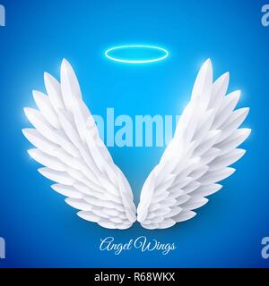 Vector3d weiß realistisch geschichtete Papier Angel Wings cut Stock Vektor