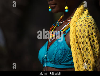 Traditionelle Outfit von Mudimba Stamm Frau, Cunene Provinz, Cahama, Angola Stockfoto