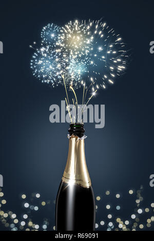 Champagner Flasche schießen Feuerwerk Stockfoto