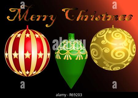 Weihnachten Kugeln auf Rot und Schwarz Gradient. Stock Vektor