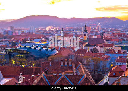 Grazer Innenstadt Antenne Sunset View Stockfoto