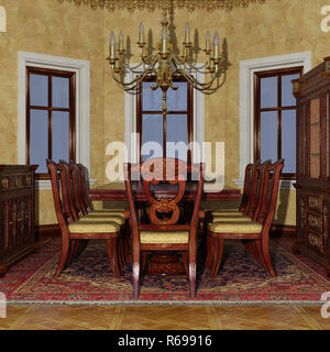 3D-Rendering viktorianischen Esszimmer Stockfoto