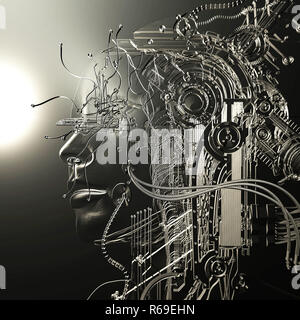 Digitale 3D-Darstellung eines weiblichen Cyborg Relief Stockfoto