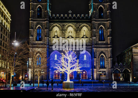 Montreal, Kanada, 3. Dezember, 2018. Notre-Dame-Basilika bei Nacht. Credit: Mario Beauregard/Alamy leben Nachrichten Stockfoto