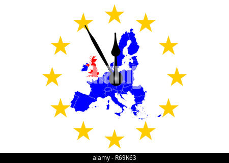 Brexit europäische Karte mit europäischen Sterne Kreis und Uhr Stockfoto