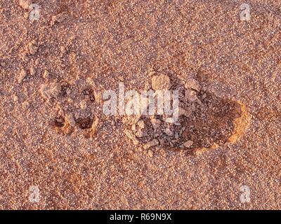 Footballer schuhe Fußspur im Sportplatz Oberfläche. Footprints und Dienstleistungsmarken auf einem außerhalb Tennisplatz details Stockfoto