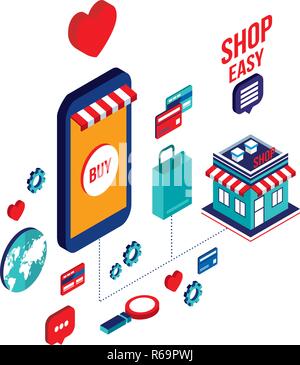 Wohnung 3 d Isometrische modernes Design Mobile Payment Online Shopping und e-commerce Konzept Stock Vektor