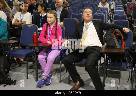 Pressekonferenz mit Greta Thunberg, 15 Jahre alten schwedischen Aktivistin, fand in Kattowitz, 3. Dezember während der Klimarahmenkonvention der Vereinten Nationen Konferen Stockfoto