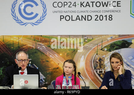 Pressekonferenz mit Greta Thunberg, 15 Jahre alten schwedischen Aktivistin, fand in Kattowitz, 3. Dezember während der Klimarahmenkonvention der Vereinten Nationen Konferen Stockfoto
