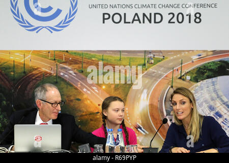 Pressekonferenz mit Greta Thunberg, 15 Jahre alten schwedischen Aktivistin, fand in Kattowitz, 3. Dezember während der Klimarahmenkonvention der Vereinten Nationen Konferen Stockfoto
