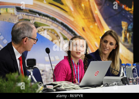 Pressekonferenz mit Greta Thunberg, 15 Jahre alten schwedischen Aktivistin, fand in Kattowitz, 3. Dezember während der Klimarahmenkonvention der Vereinten Nationen Konferen Stockfoto