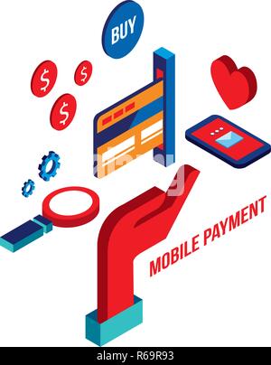 Wohnung 3 d isometrische Konzept Shopping und e-commerce Online Payment Vector Illustration Stock Vektor