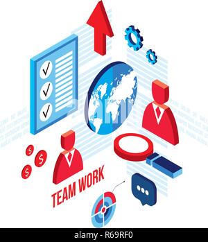 Erfolgreiches Geschäftskonzept Teamarbeit und Partnerschaft 3d-isometrische flache Design Vector Illustration Stock Vektor