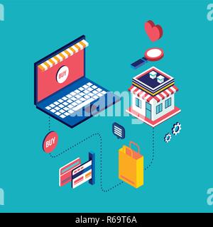 Wohnung 3 d isometrische Shopping Konzept Vector Illustration Stock Vektor