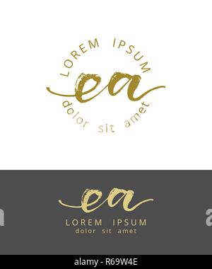 E A. Initialen, Monogramm Logo Design. Mit einem Pinsel Kalligraphie Stock Vektor