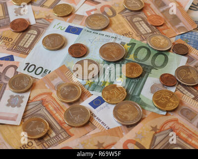 Die Euro-Banknoten und -Münzen, Europäische Union Stockfoto