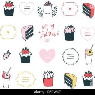 Hand gezeichnet Design Element Set leckeres Essen schönes Beschriftungen Beschriftung Vector Illustration Stock Vektor