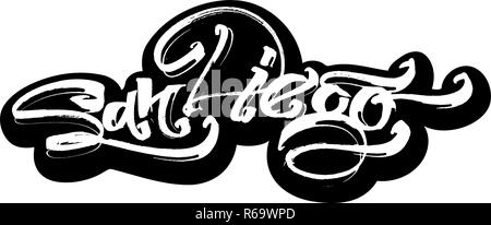 San Diego. Aufkleber. Moderne Kalligraphie Hand Beschriftung für Siebdruck Drucken Stock Vektor