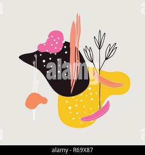 Stilvolle hand abstrakte Elemente Simple Line Art Doodle Blumen pflanzen Früchte Banane einzigartiges Design gezeichnet Stock Vektor