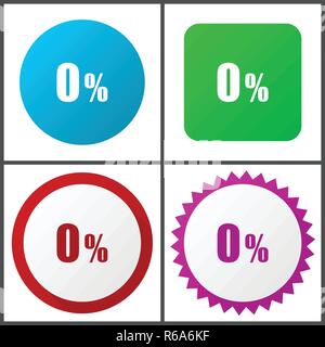0 Prozent Rot, Blau, Grün und Rosa vektor Icon Set. Web Icons. Flaches Design Zeichen und Symbole einfach zu bearbeiten Stock Vektor